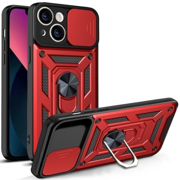 iPhone 14 Kuori Armor Hybrid Ring CamShield Punainen