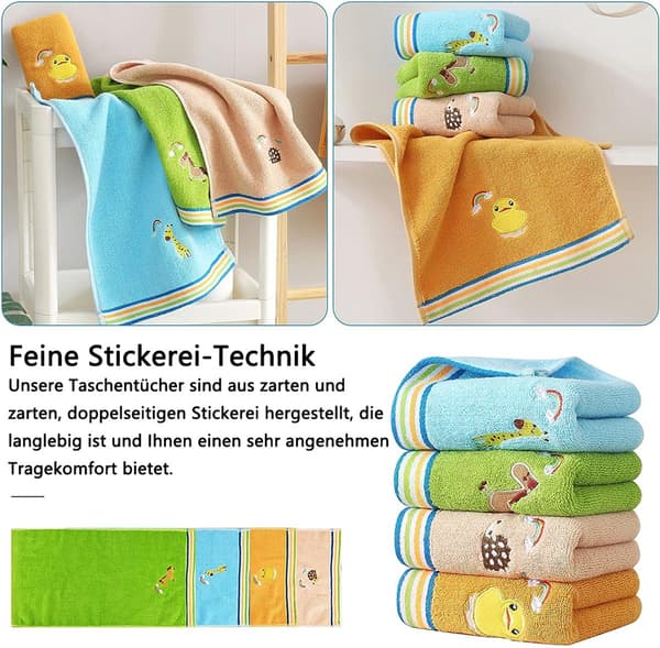 Børnehåndklæder, blødt absorberende polyester med søde dyredesigns, 4-delt sæt til ansigt, hænder og bad, flerfarvet, 50 x 25 cm