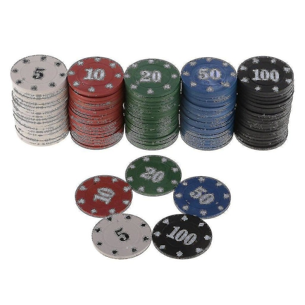 100 stk. runde plastikchips til kasino, poker, kortspil, baccarat, optællingstilbehør, terning, underholdningschip 5/10/20/50/100