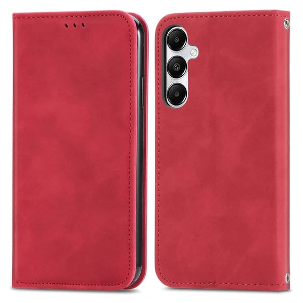 Retro Magnetic Leather Case with Skin Feel Red