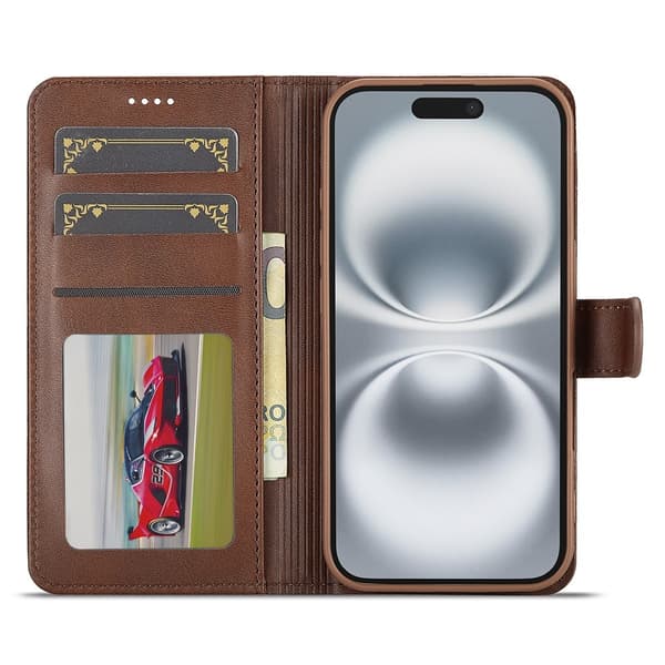 iPhone 17 LC.IMEEKE Premium PU Leather Wallet Case - Brown Brun brown