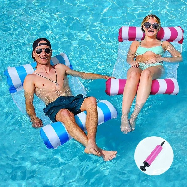 Uppblåsbar pool flytande hängmatta, multifunktionell uppblåsbar vattenhängmatta solstolar simstol pool uppblåsbara leksaker