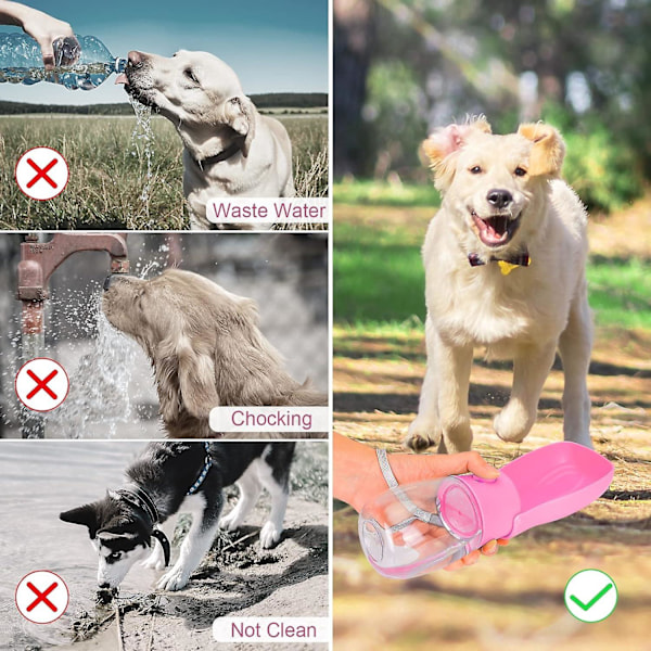 300 ML Hund Vattenflaska, Bärbar Hund Vattenflaska för Utomhus Husdjur Promenader, Resor - Rosa