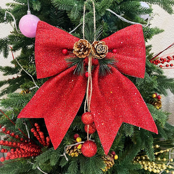 Stor julgransrosett, röd glitterpaljettrosett, svalorstjärtrosett, juldekorationer rosetter för julgran, julkrans, present, 25 x 30 cm