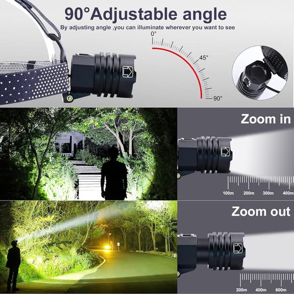 LED-hodelykt, oppladbar, 90 000 lumen supersterk hodelykt