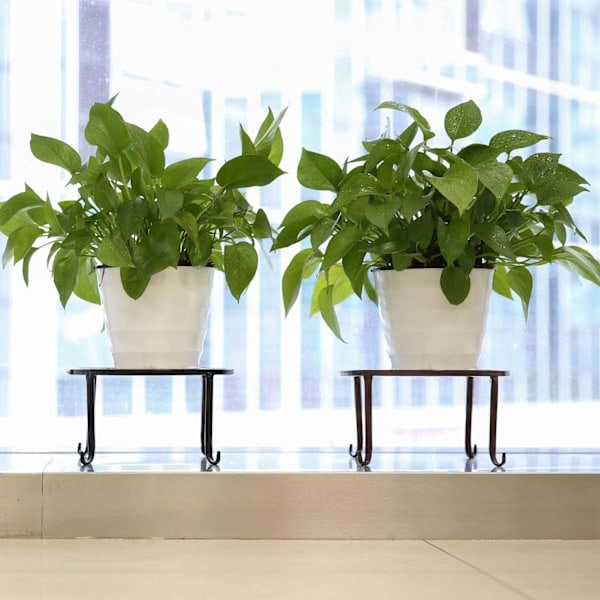 Blomsterkrukkeholder, robust planteholder til indendørs og udendørs brug, metal rustfrit jern, haveholder, runde støtter, stativ til blomsterkasse, sort