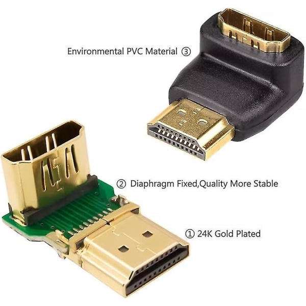 Højre vinkel Hdmi-adapter 90 grader og 270 grader, han til hun Hdmi 2.0-stik til 4k & 3d, vægmonteret tv/laptop/roku-stick, 2 stk. (1 par)