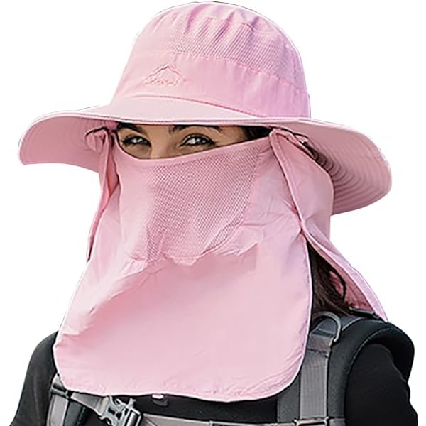 Dame utendørs hatt Camping Fiske Sykling Solbeskyttelse Hatt Lue med Avtakbar Klaff Nakke Beskyttelse Anti-UV Rosa