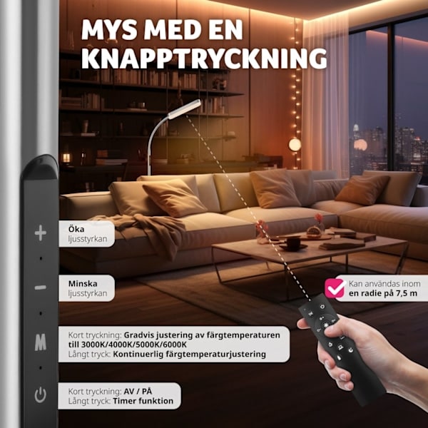 tectake Prisma LED-lattialamppu, 5 valaistustilaa, 12 W, himmennettävä hopea