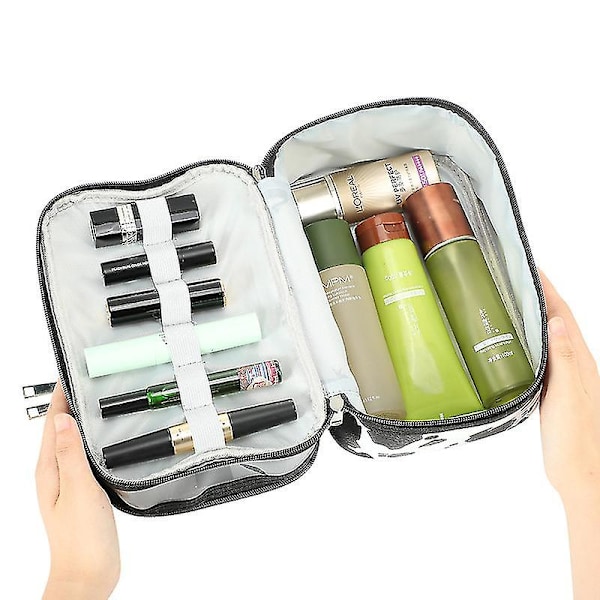 Makeup-väskor Dubbla lager Resekosmetiska väskor Make Up Organizer Toiletry Bags (vit marmor)