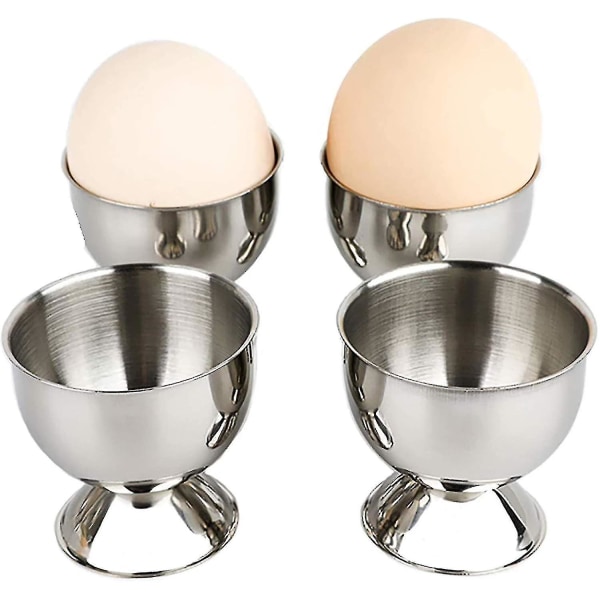 4 stk. eggekopper, eggeholdere i rustfritt stål, eggstativ, eggekopp, ande-eggekopp, kylling -t