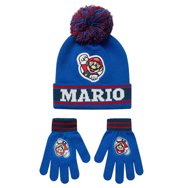 Super Mario Lue & Hansker Sett Gutter One Size Blå/Rød Blue/Red One Size