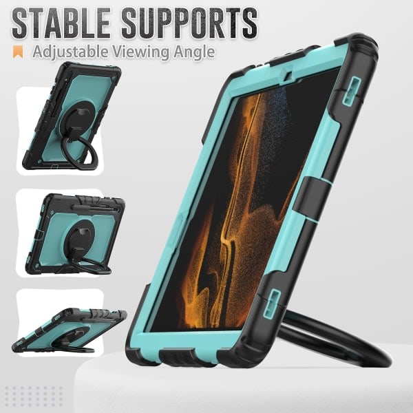 For Samsung Tab S7 Plus T970 / T975 (2020) / Tab S7 Fe (2021) Anti-drop Tablet Case Hard PC + Case med stativ Svart Babyblå PC ingen