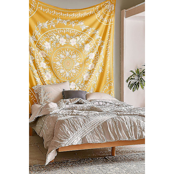 Simpkeely Sketched Floral Medallion Tapestry, Trippy Mandala Veggteppe Gult Tapet