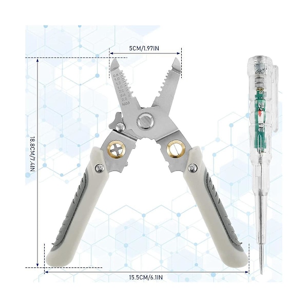 Monitoiminen pihdit työkalu, 6-in-1 johdinten kuorintapihdit, johdinten halkaisu pihdit sähköisellä testillä