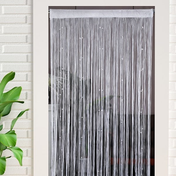 Pärlgardiner för dörröppning, fransar, pärlor, hängande fransar, rumsavdelare i hippiestil, fönster (100×200 cm, vit)