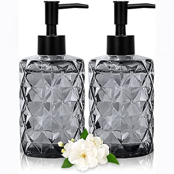 Versatile Glass Soap Dispenser, Lotion and Soap Pump Set, 2-pack 355ml Diamond Design for Versatile Use, Refillable & Eco-Friendly