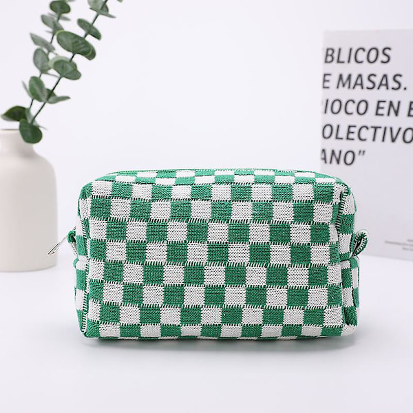 2 stk. Kosmetiske tasker Pink Green Plaid Kosmetisk taske Rejse toilettaske Opbevaringspose Sød makeup børste opbevaringspose til kvinder 18*10*8.5cm