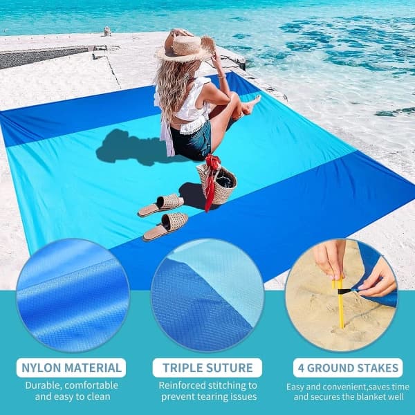 Stor Strandteppe Vanntett Sandfri 206x211 cm Ekstra Størrelse[CO]