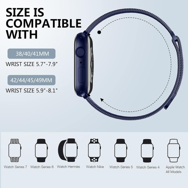 Metalliranneke yhteensopiva Apple Watch 40 mm 38 mm 41 mm Sininen - WELLNGS Sininen 42/44/45/49mm