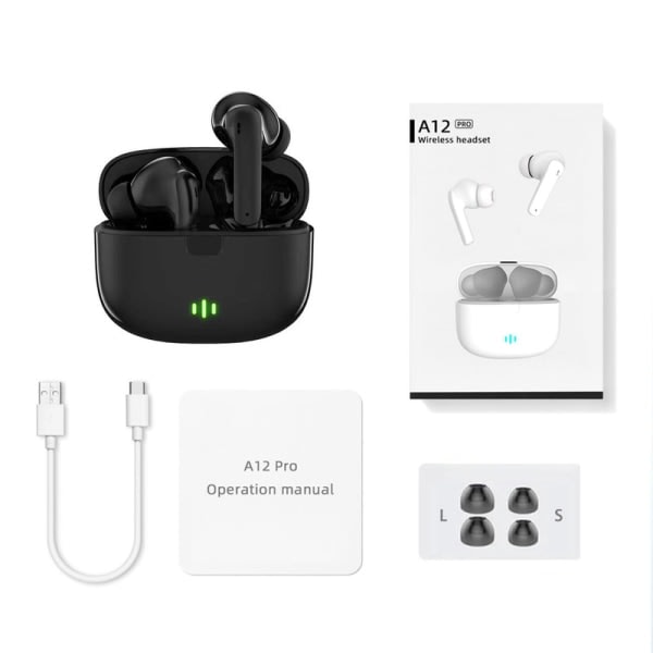 Helt trådløse Pro TWS Bluetooth Stereo In-Ear Hodetelefoner USB-C Svart