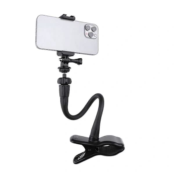 Fleksibel Arm Skrivebordsstang Action Kamera Telefonholder Stativ (Sort)