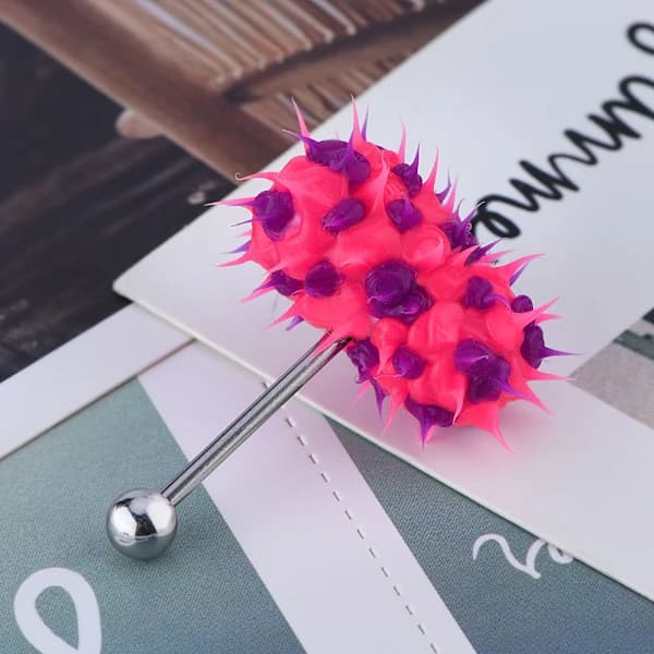 Vibrerende tungering med stift barbell i rustfrit stål piercingsmykker (pink lilla)[CO]