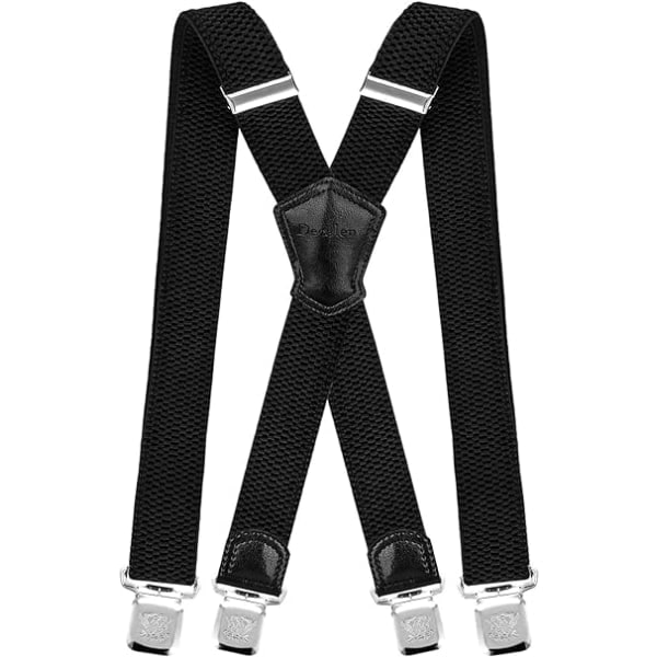 Seler med ekstra stærke metalklemmer 4 cm brede robuste seler One Size Fits All Mænd og Kvinder Justerbare og elastiske X-form (Sort)
