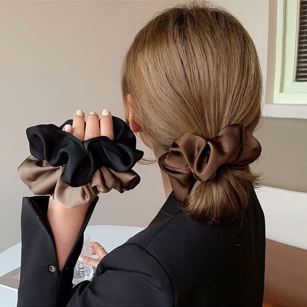 Kvinna Scrunchie Silkesresår Band Solid Hästsvanshållare Håraccessoar Svart Tjej