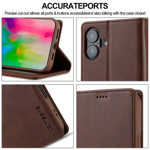 LC.IMEEKE Wallet Case iPhone 16 - Dark Brown