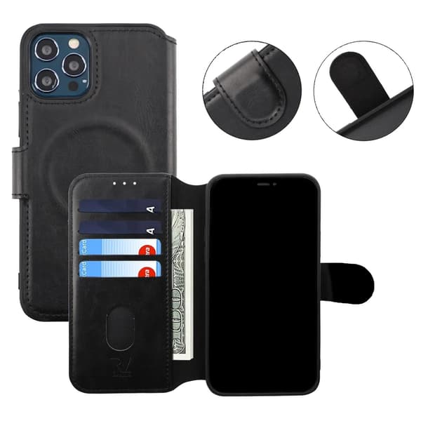 iPhone 12/12 Pro Wallet Case Extra Card Slot Rvelon - Black