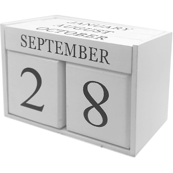Trä skrivbord block kalender - Perpetual block månad datum display hem kontor dekoration, 6,1 x 3,9 x 2,9 tum