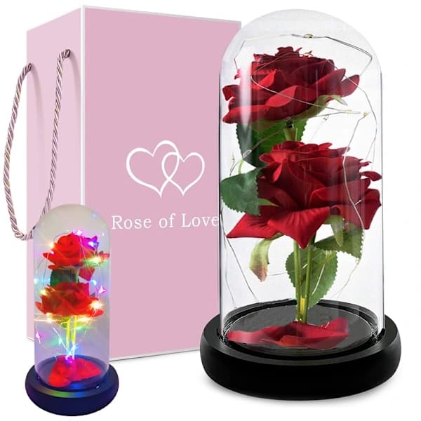 Rose i glasklokke - LED RGB[CO]