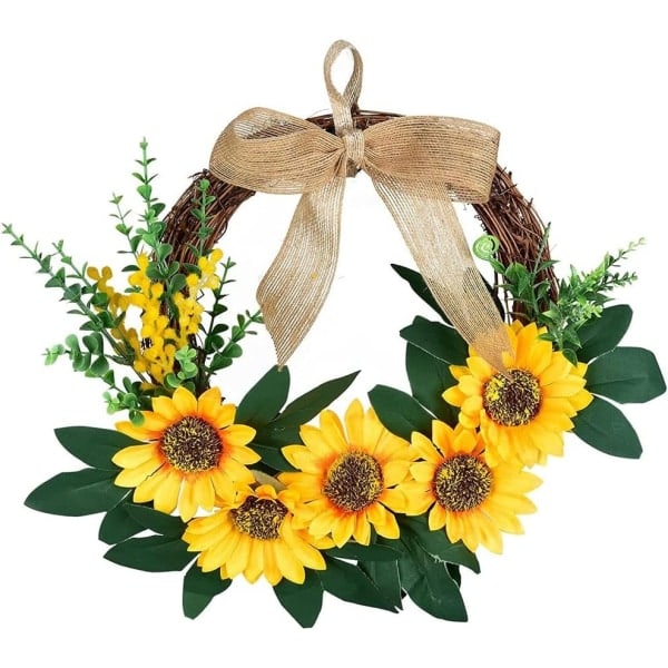 Dekorativa kransar, 30cm Simulerings Dekorativa kransar, Konstgjorda Solroskransar, Gul Blomkrans, för Entrédörr, Staket, Fönster, Bröllop