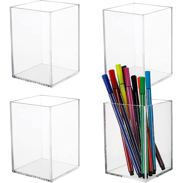 4 Pack Acrylic Pen Holder,  Large Thick Clear Makeup Brush Holder,  Modern Design