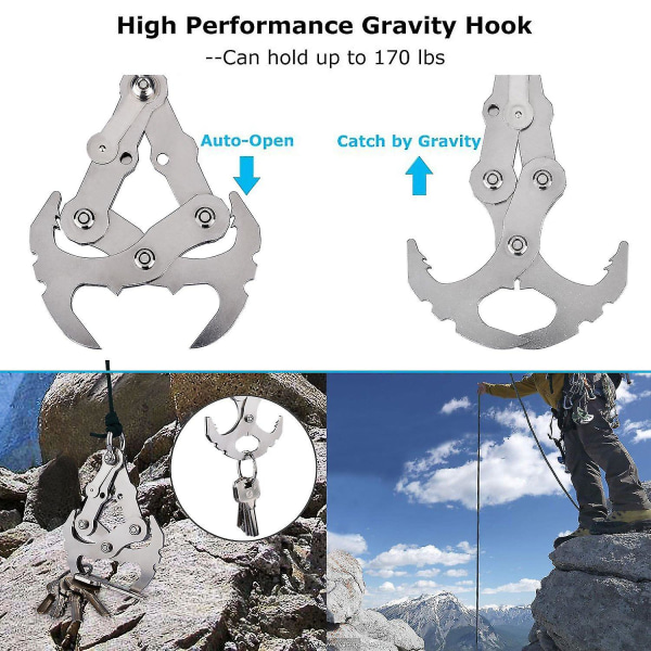 Multifunktionel klo-krog i rustfrit stål til udendørs klatring, multifunktionel tyngdekraftskrog, klatrerebskrog, gribekrog