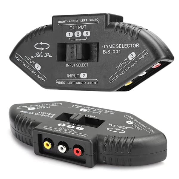 3 i 1 ut lyd- og video-RCA-splitter sort omskifter med AV-kabel til DVD VCD VCRBlack[co]
