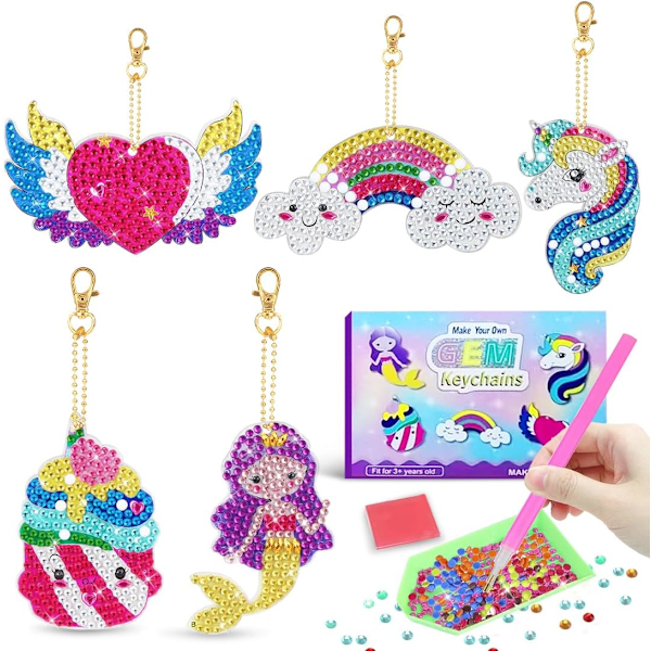 Diamantmålning Nyckelring för Barn, 5D Diamantmålning Bilder för Barn, Diamantmålning, Enhörningspresenter för Flickor, DIY Hantverkspresenter 6 7 8 9 10 Å...