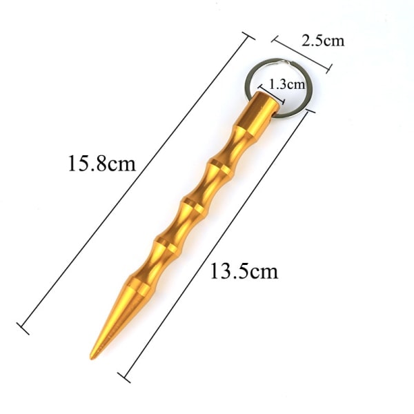 6 tommer Aluminium Genopfyldelig Trykknap Taktisk Pen til Udendørs Overlevelse, Beskyttelse og EDC, Guld, 2 stykker