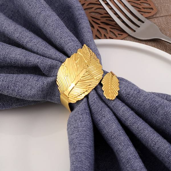 Guld blad servietringe sæt med 12, blade servietringe til borddækning, metal blad serviet holder ringe til feriefest, bryllup