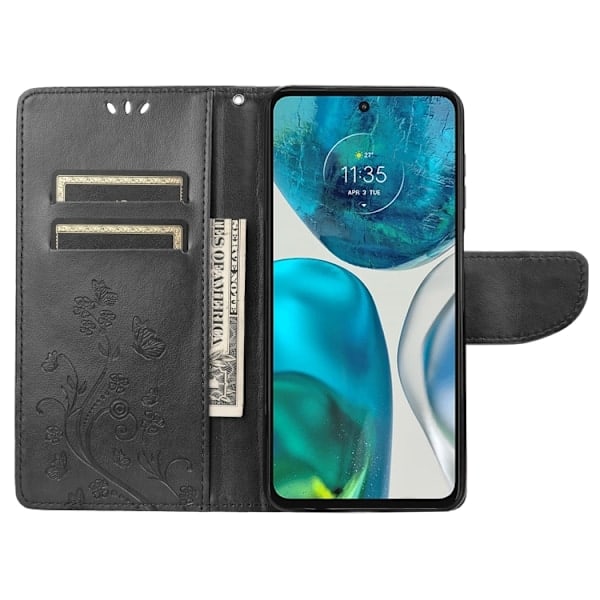 Motorola Moto G52/G82 Skal Blommigt Tryck Svart