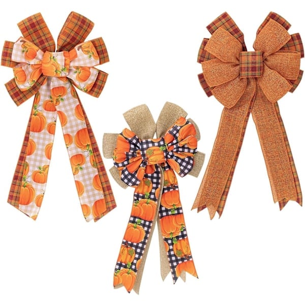 Tackgiving-rusetti koriste, syksyn rusetti seppeleelle, 3 kappaletta syksyn sadonkoristeita
