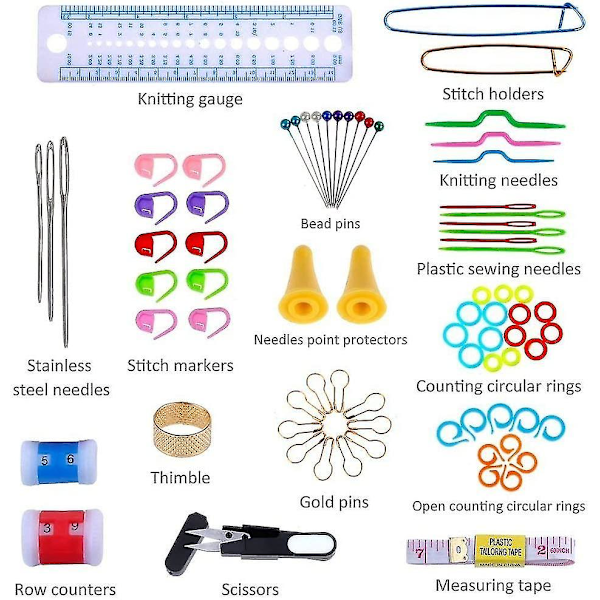 100 stk. tilbehør strikkekits 22 stk. aluminium strikkepinde sortiment af pinde værktøjer -ayane