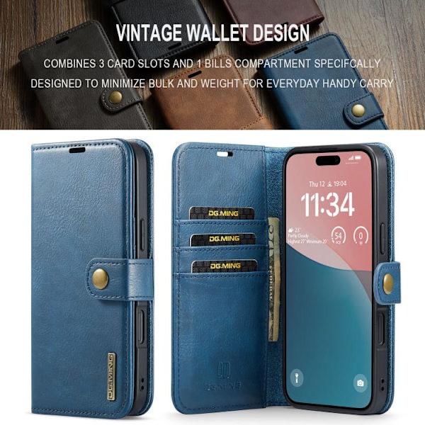 iPhone 17 Leather Case with Crazy Horse Texture and Detachable Magnet Blå