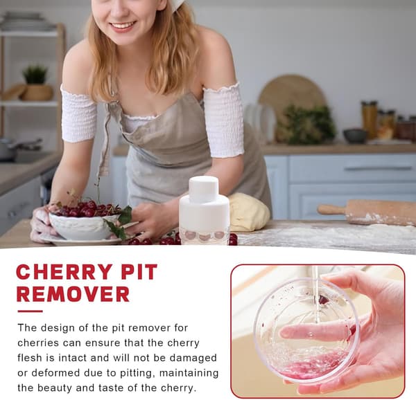 7 in 1 Cherry Pitter, Olive and Cherry Pitter 7 Holes, Multiple Cherry Seed Remover, Red White White