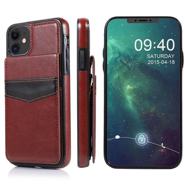 iPhone 12 Mini - Harkittu LEMAN-kuori korttipidikkeellä Brun