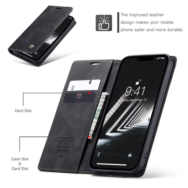 CaseMe Slim Lompakkokotelo iPhone 15 Musta (YH)