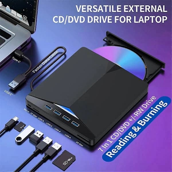 USB 3.0 Typ-C Ekstern DVD RW CD-brænder Læser Afspiller Ekstern Optisk Enhed til PC Laptop D