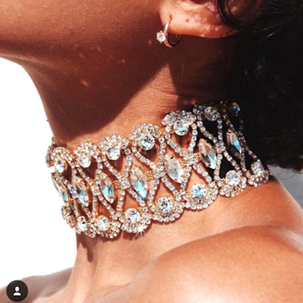 Krystall Choker Halskjede Gull Glitrende Rhinestone Halskjeder Statement Sexy Bred Krage Fest Rave Hals Smykker Tilbehør for Kvinner og Jenter