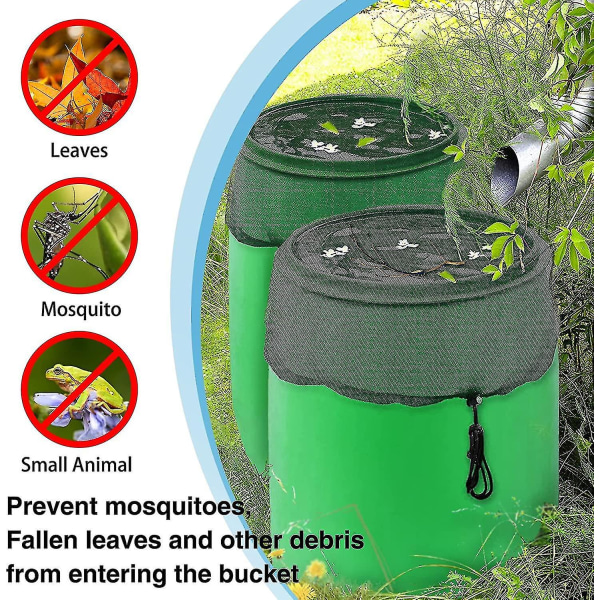 Regn tønde net 2 stk justerbar regntønde beskyttelse mesh regntønde dækker med justerbar snor egnet til udendørs brug